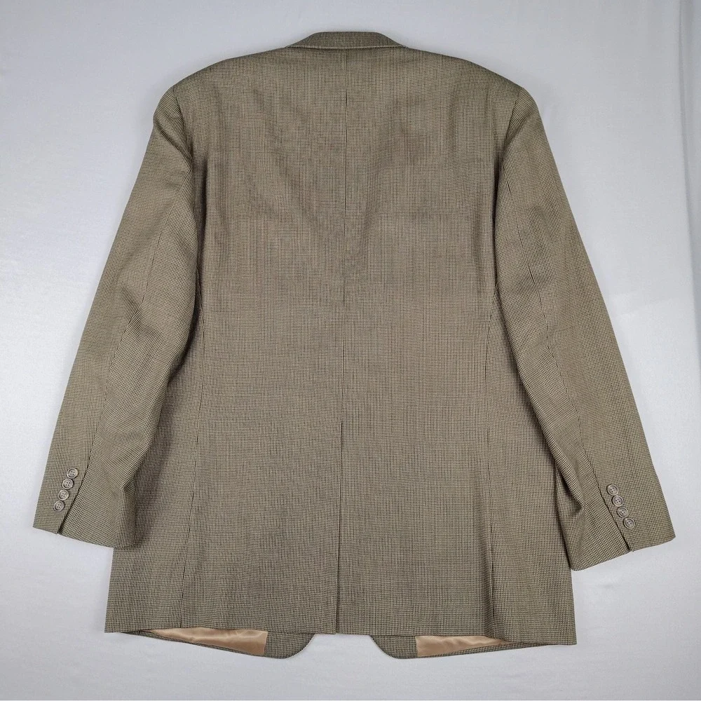 Chaps Sport Coat Mens 44L Brown Tan Check 100% Wool Two Button Blazer Jacket